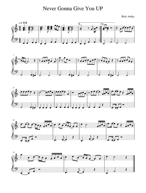 Never Gonna Give You UP  Easy Piano