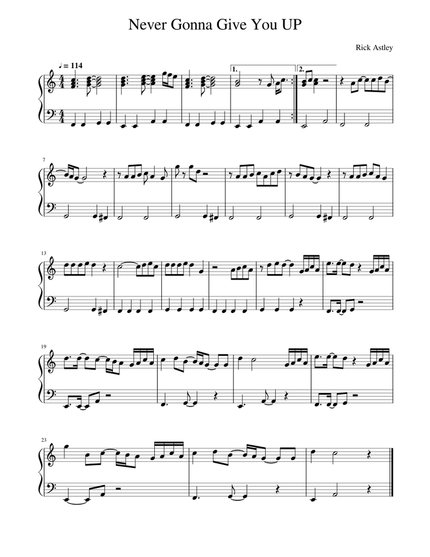 Never Gonna Give You UP Easy Piano Sheet music for Piano Solo Musescore
