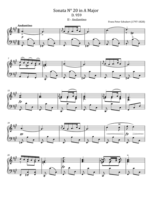 Schubert - Piano Sonata No.20 in A major, D.959 - II.Andantino - Original For Piano Solo (Arr. poon) - Franz Schubert (Piano Solo)