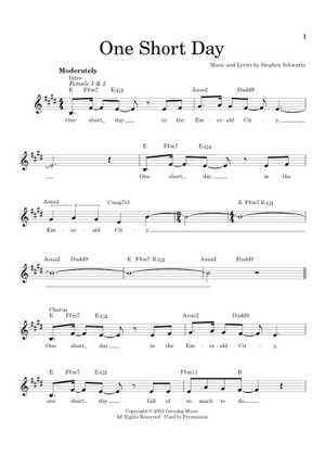 Play Official version of One Short Day Sheet Music by Stephen Schwartz ...