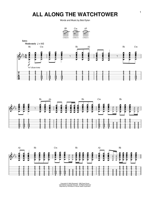 All Along The Watchtower - Bob Dylan (Easy Guitar with TAB)