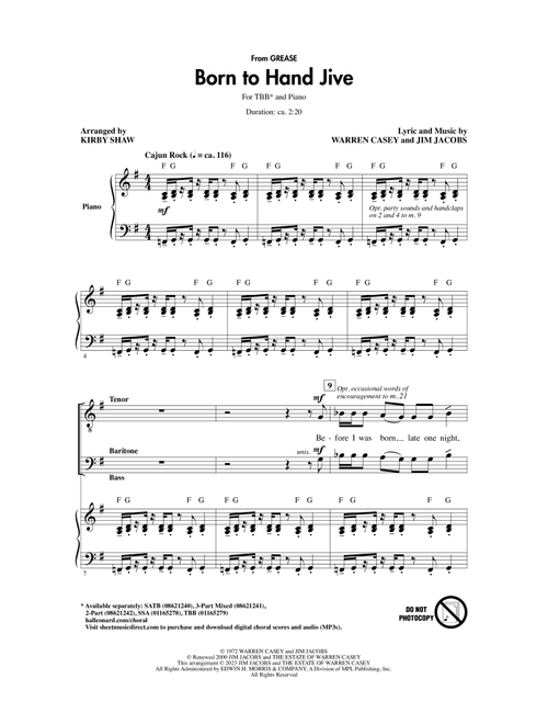 Born To Hand Jive (from Grease) (arr. Kirby Shaw) - Warren Casey & Jim Jacobs, Jim Jacobs, Warren Casey (Choral, TBB)