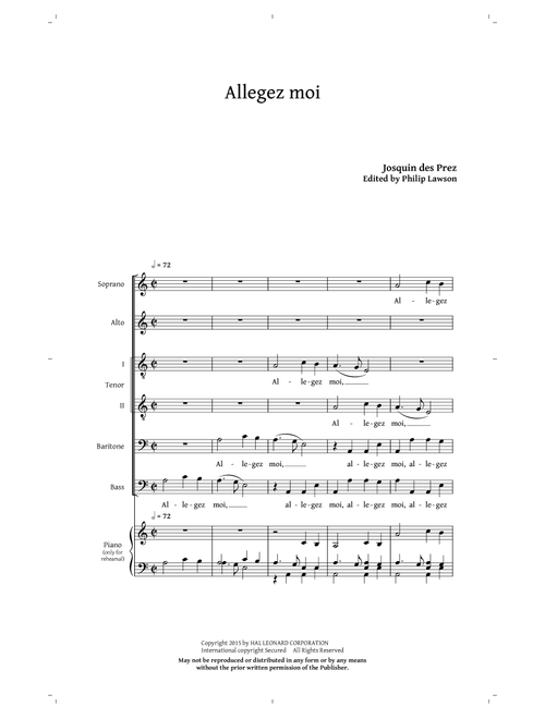 Allegez Moi (Arr. Philip Lawson) - Josquin Des Pres, Josquin des Prez (Choral, SATB)