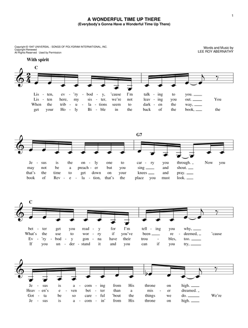 A Wonderful Time Up There (Everybody's Gonna Have A Wonderful Time Up There) - Pat Boone (Easy Lead Sheet - Fake Book)