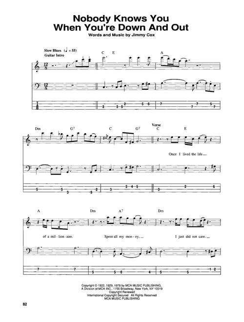 Nobody Knows You When You're Down And Out - Eric Clapton (Bass Tab)