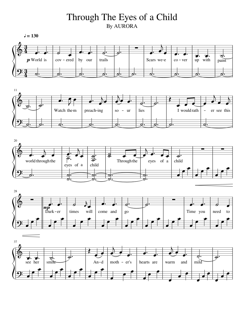 Through The Eyes of a Child - AURORA Sheet Music for Piano