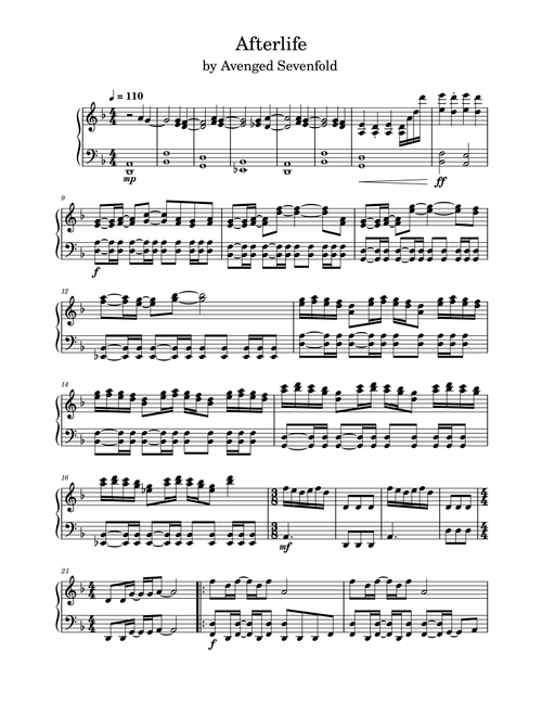 Afterlife (Arr. Anya Alston) - Avenged Sevenfold (Piano Solo)
