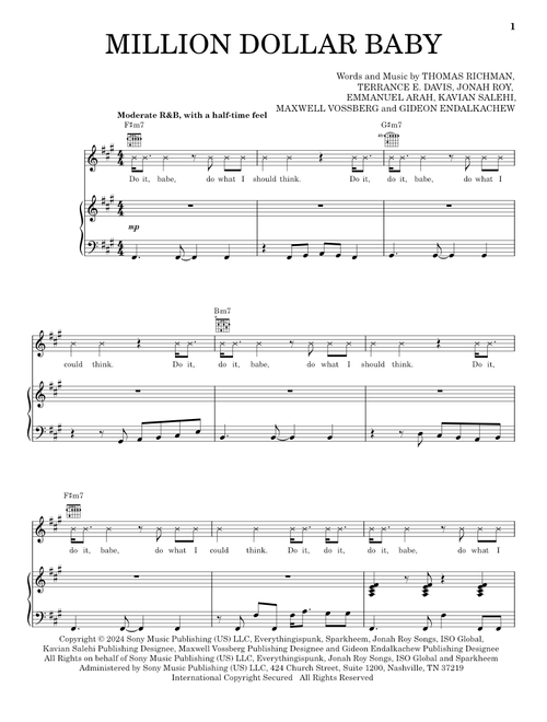 MILLION DOLLAR BABY - Tommy Richman (Piano-Vocal-Guitar)