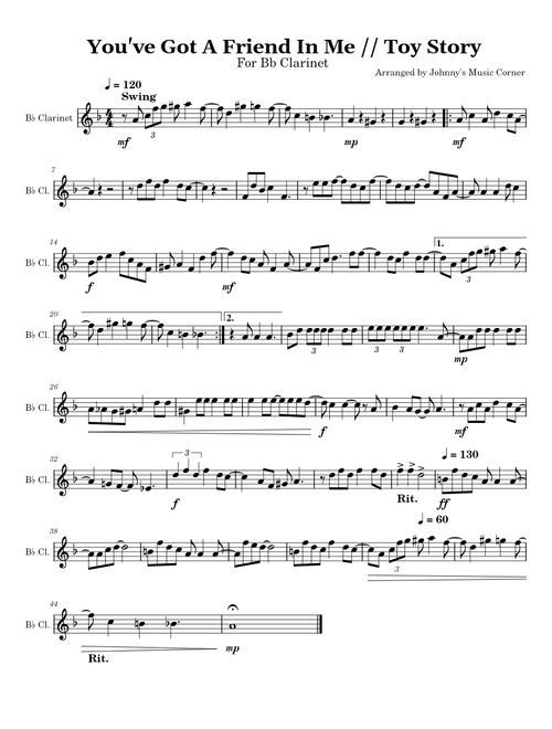 You've Got A Friend In Me // Bb Clarinet // Toy Story