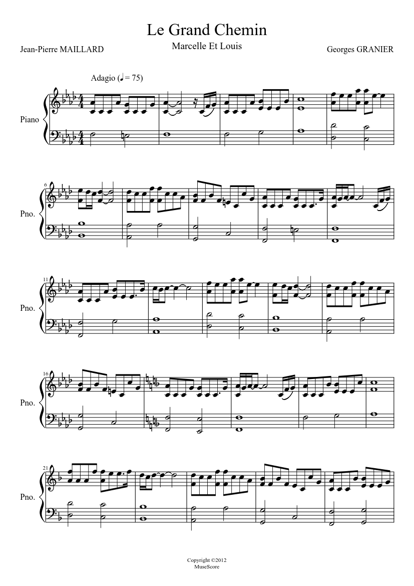 cartucho crear escribir una carta Georges Granier - Le Grand Chemin - Marcelle Et Louis Sheet music for Piano  (Solo) | Musescore.com