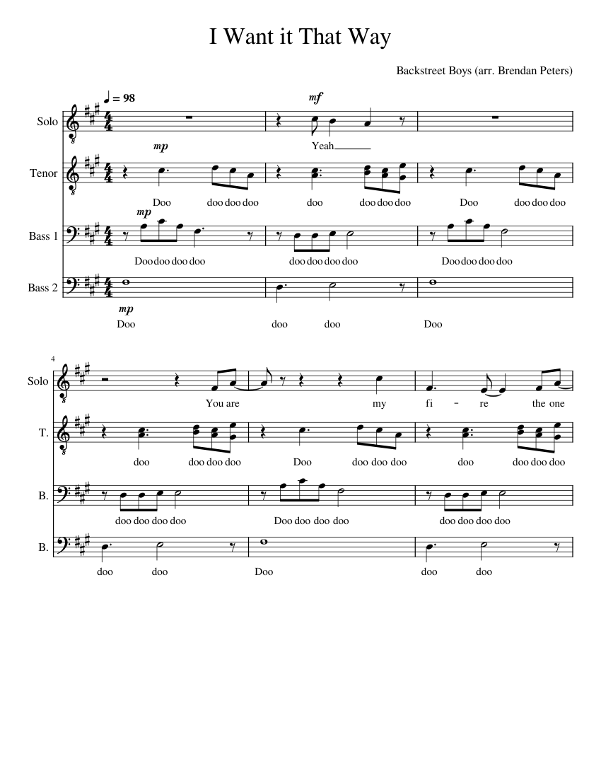 I Want it That Way Sheet Music for Tenor, Bass voice (SATB