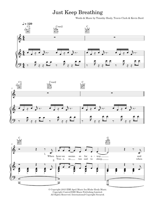 Just keep breathing - We the Kings (Piano-Vocal-Guitar (Piano Accompaniment))