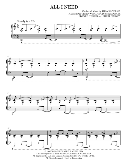 All I Need - Radiohead, Thomas Yorke (Piano Solo)