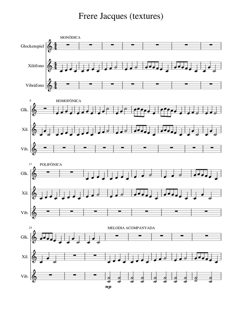 Frere jacques – Misc Traditional Sheet Music for Vibraphone ...
