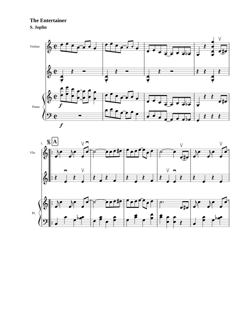 The Entertainer Sheet music for Piano Violin Solo Musescore