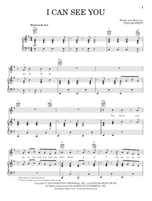 I Can See You (Taylor's Version) (From The Vault) - Taylor Swift (Piano-Vocal-Guitar)