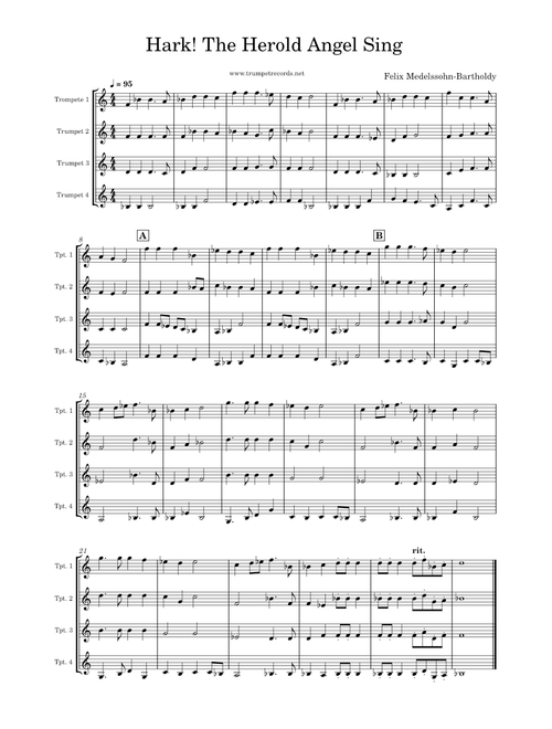Hark! The Herald Angels Sing Trumpet Quartet PDF scores