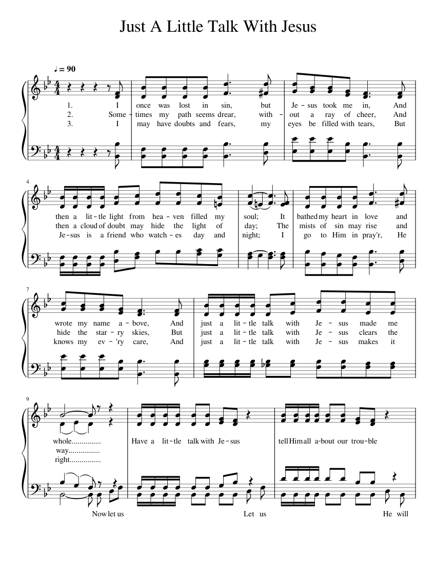 Just a little talk with jesus sheet music for piano solo musescore