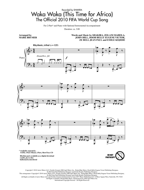 Waka Waka (This Time For Africa) - The Official 2010 FIFA World Cup Song (Arr. Mark Brymer) - Shakira (Choral, 2-Part)