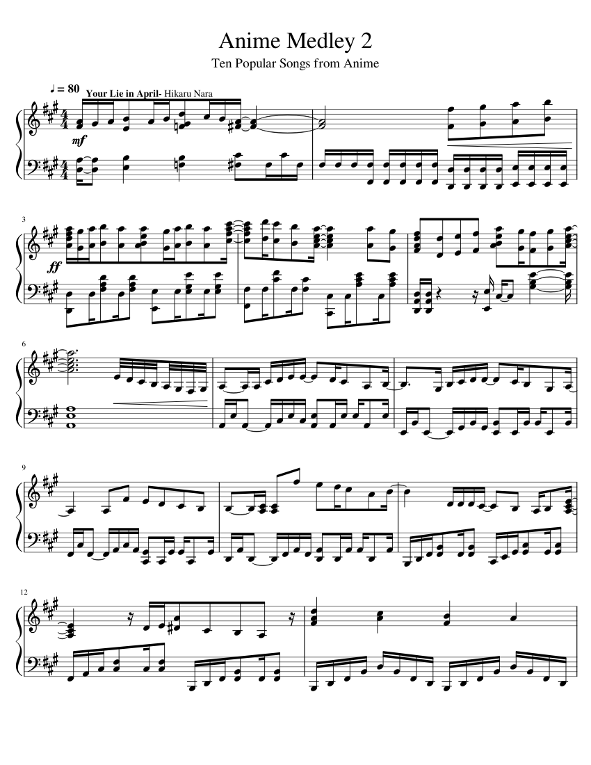 Anime Medley- No. 2 Sheet music for Piano (Solo) 