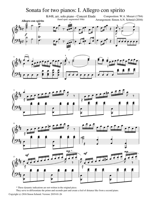 Mozart-Schmid Sonata for Two Pianos arr. solo piano (1st mvmt)