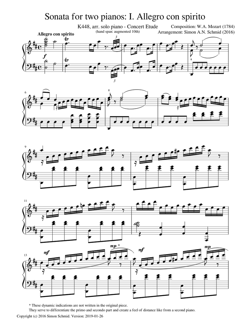 Mozart-Schmid Sonata for Two Pianos arr. solo piano (1st mvmt