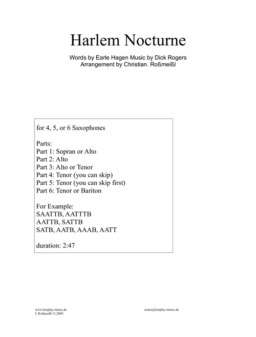 Harlem Nocturne (Arr. Christian Roßmeißl) - Earle Hagen (Woodwind Ensemble)