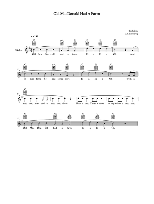 Old MacDonald had a farm for Ukelele (Arr. Heisenberg) - Tradicional (Ukulele)
