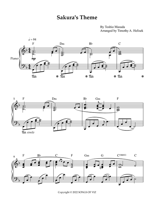 Sakura's Theme (Arr. Timothy A. Helisek) - Toshio Masuda (Piano Solo)