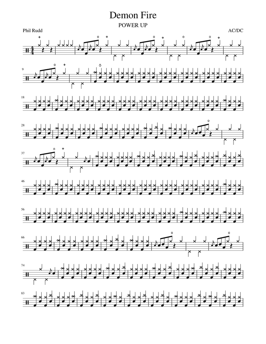 Demon Fire by AC/DC - DRUMS ONLY Sheet Music for Drum group (Solo