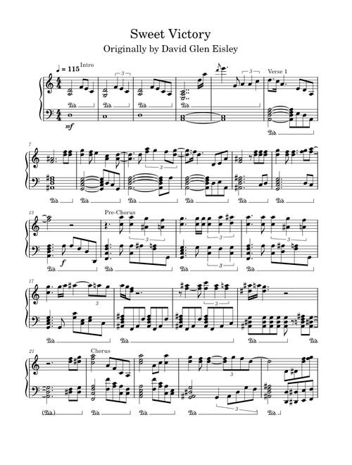 Sweet Victory – David Glen Eisley and Bob Kulick (Full Piano Arrangement)