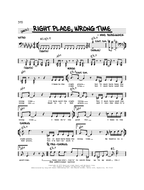 Right Place, Wrong Time - Dr John (Real Book - Melody-Chords)