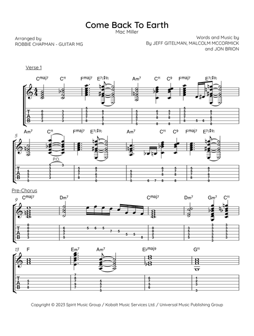 Come Back To Earth (Arr. Robbie Chapman - Guitar MG) - Mac Miller (Guitar Tab)