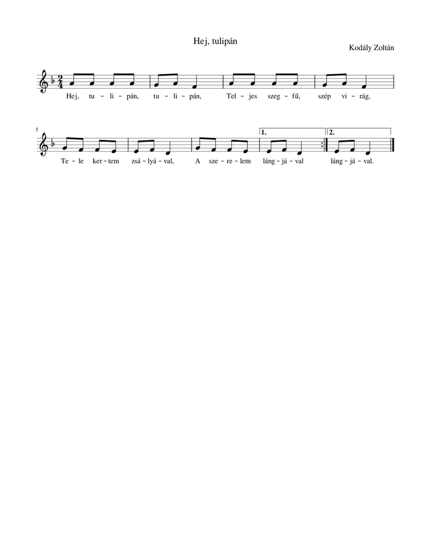 Hej, tulipán szoprán Sheet music for Piano (Solo) | Musescore.com