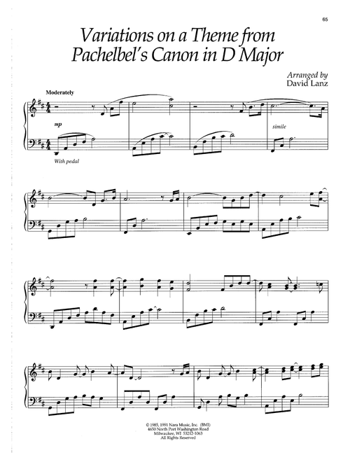 Variations On A Theme From Pachelbel's Canon In D Major - David Lanz (Piano Solo)