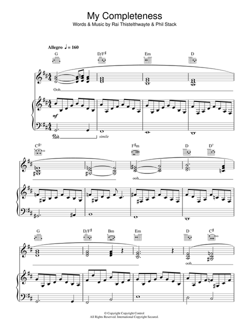 My Completeness - Thirsty Merc (Piano-Vocal-Guitar (Piano Accompaniment))