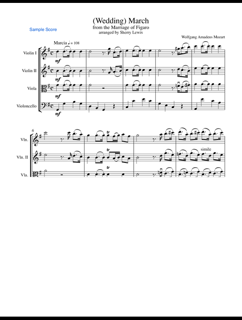 MARCH FROM THE MARRIAGE OF FIGARO, Mozart, String Quartet (Arr. Sherry Lewis) - W.A. Mozart (String Quartet)