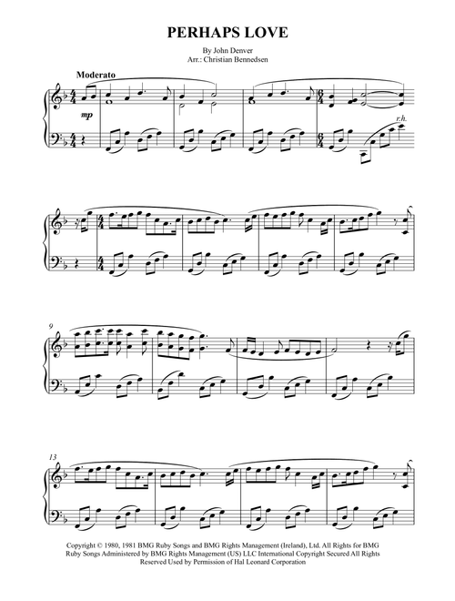 Perhaps Love (Arr. Christian Bennedsen) - John Denver and Placido Domingo (Piano Solo)