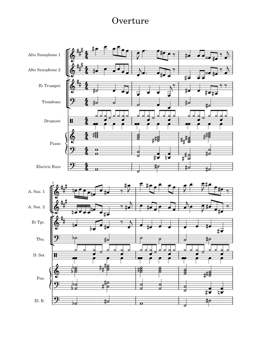 Overture Instruments Overture Sheet music for Piano, Trombone, Saxophone alto, Trumpet in b ...