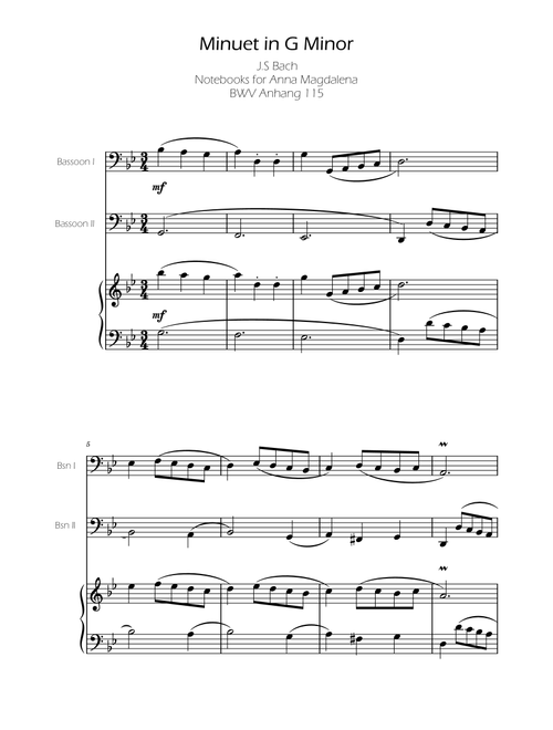 Minuet in G minor BWV Anh. 115 - Bach - Bassoon Duet (Arr. Ygor Nunes) - Johann Sebastian Bach (Instrumental Duet and Piano)