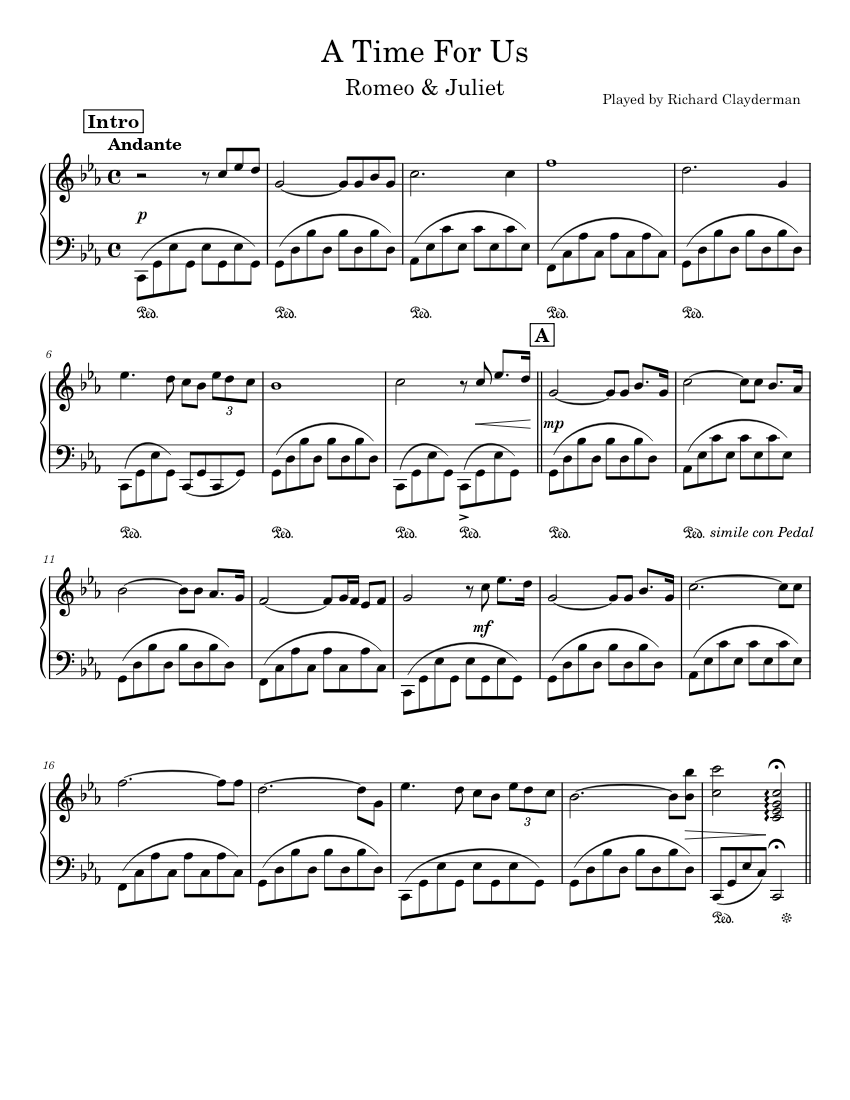 A Time For Us - Romeo And Juliet - Richard Clayderman Sheet