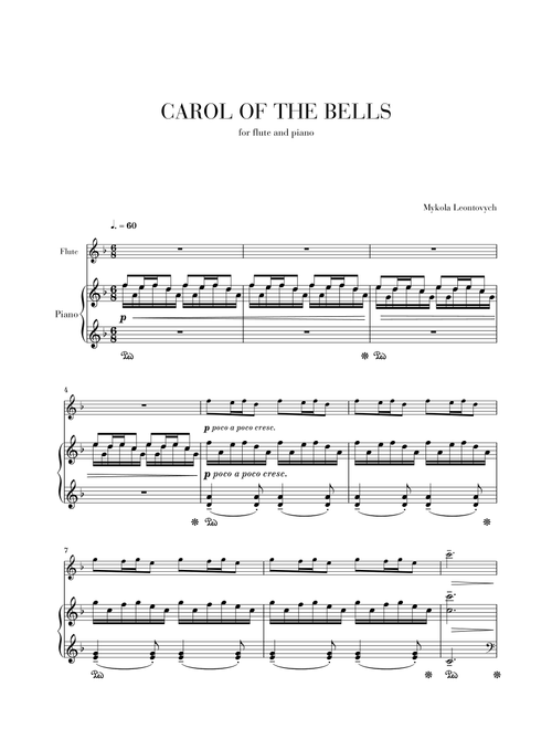 Carol of The Bells - Flute and Piano (Arr. Cadenza Editions) - Mykola Leontovych (Small Ensemble)