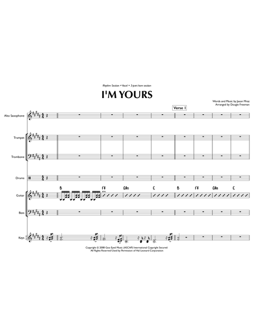 I'm Yours (Arr. Dougie Freeman) - Jason Mraz (Large Ensemble)