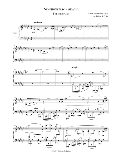 Mahler Symphony 10 Adagio (Piano) (Arr. Tiziano de Felice) - Gustav Mahler (Piano Solo)