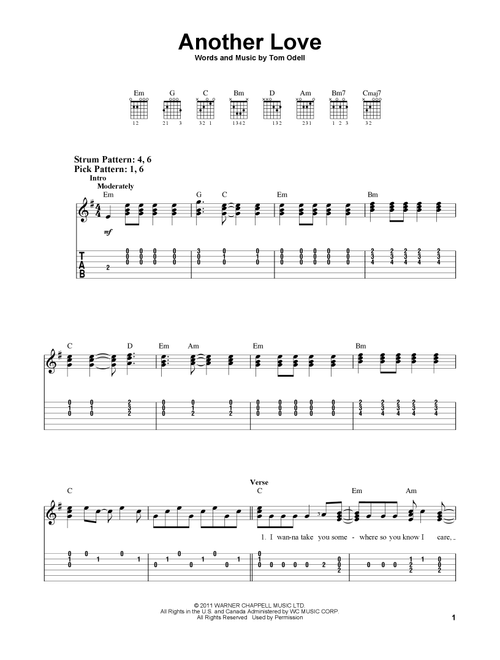 Another Love - Tom Odell (Easy Guitar with TAB)