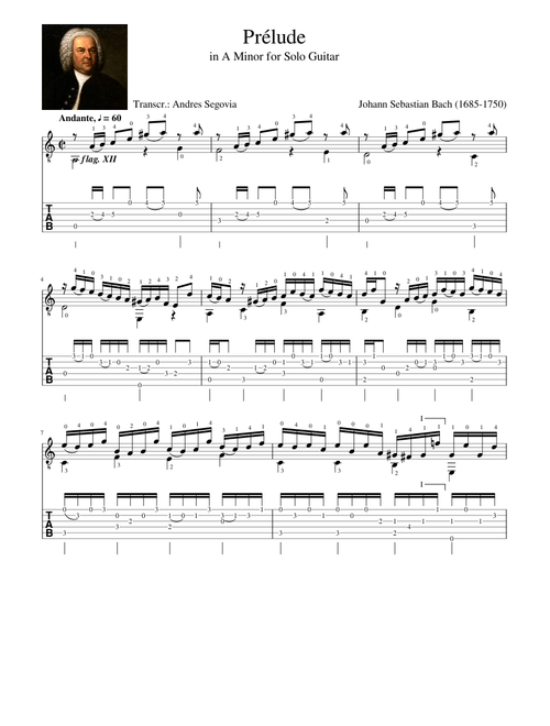 Prelude in A Minor J S Bach 1685 1750 - Tab