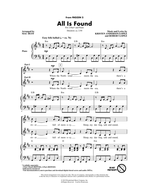 All Is Found (from Disney's Frozen 2) (arr. Mac Huff) - Evan Rachel Wood (Choral, 2-Part)