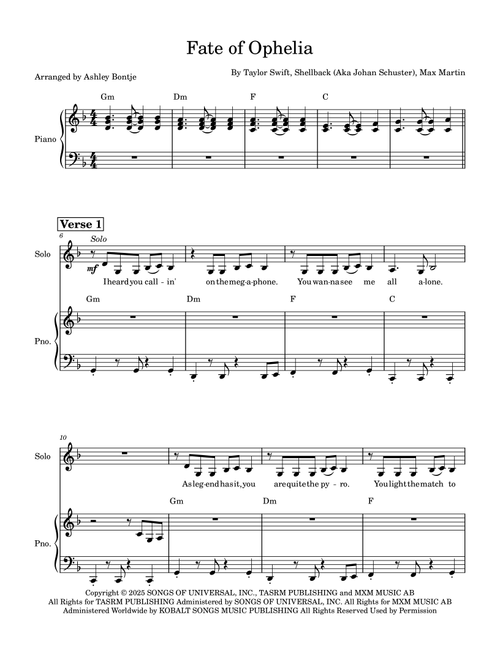 The Fate Of Ophelia (Arr. Ashley Bontje) - Taylor Swift (Choral, SSA)