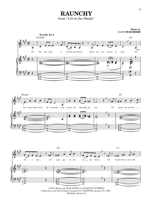 Raunchy (from 110 In The Shade) - Tom Jones, Harvey Schmidt (Piano Vocal)