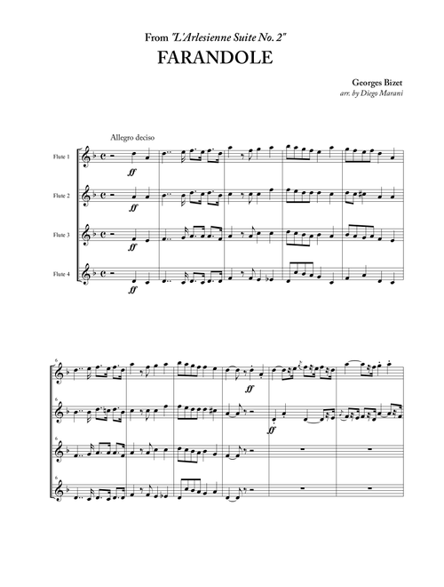 Farandole from "L'Arlesienne Suite No. 2" for Flute Quartet (Arr. Diego Marani) - Georges Bizet (Woodwind Ensemble)